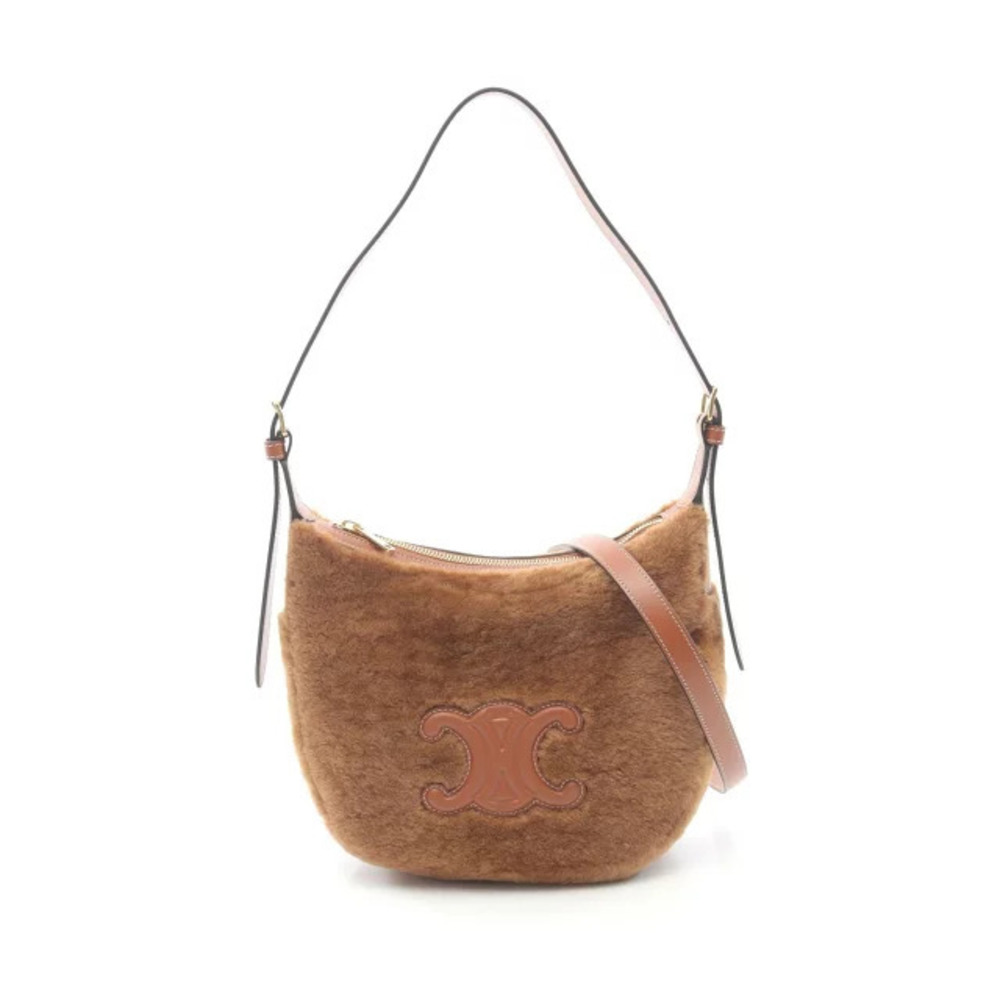 Celine HELOISE Shoulder Bag Leather Fur Brown